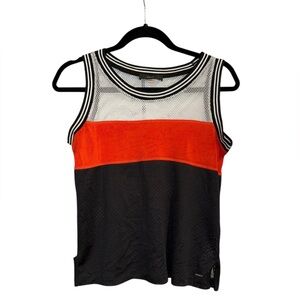 Diesel Colorblock Striped Mesh Bodycon Tank Top Orange, Black, and White